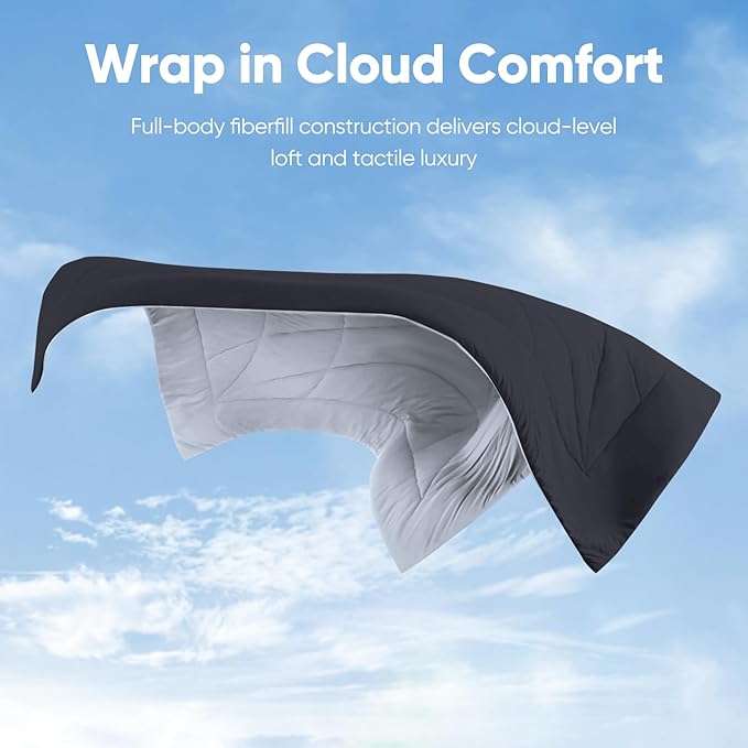 Elegear Revolutionary Cooling Comforter Queen Absorb Body Heat to Keep Cool, Cooling Blanket for Hot Sleepers Japanese Arc-Chill 3.0 Cool Tech Summer Comforter Hypo-Allergenic Cool Quilt-Black/Gray