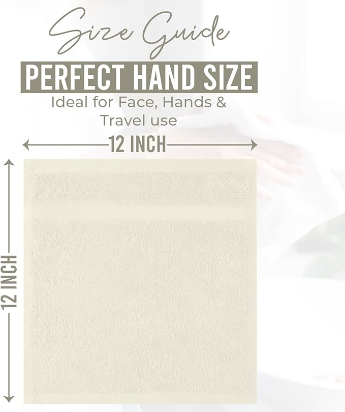 DAN RIVER 12-Pack Premium 100% Cotton Ivory Face Towels – Reusable Face Towel Set, Soft & Absorbent Washcloths for Bathroom & Body – Hand and Face Towels, 550 GSM (12x12 in)