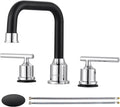 WOWOW Black and Chrome Bathroom Sink Faucet, Widespread Bathroom Faucet 3 Hole Vanity Tap 8 Inch Bathroom Tap with Pop Up Drain Assembly & cUPC Supply Lines, 2 Handle Basin Faucet Modern