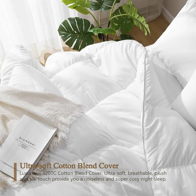 DWR Luxury Down Feather Fibers Comforter California King, Hotel Collection Duvet Insert, Ultra Soft Cotton Blend Cover, High Fill-Power 57oz Medium Warm for All Season(104x96 Inches, White)