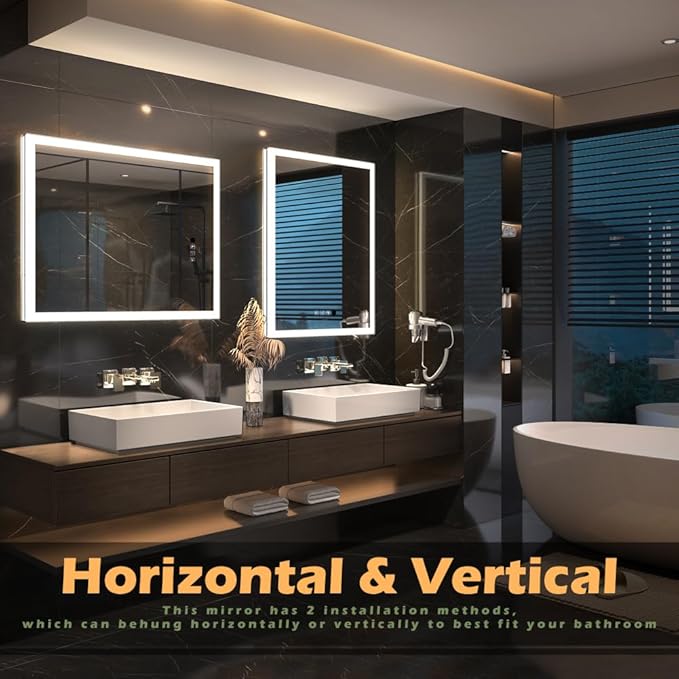 24 x 32 inch LED Bathroom Mirror with Bluetooth Speaker, Induction Switch Light Smart Vanity Mirror Wall Mounted, IP44 Waterproof Anti Fog Vertical & Horizontal