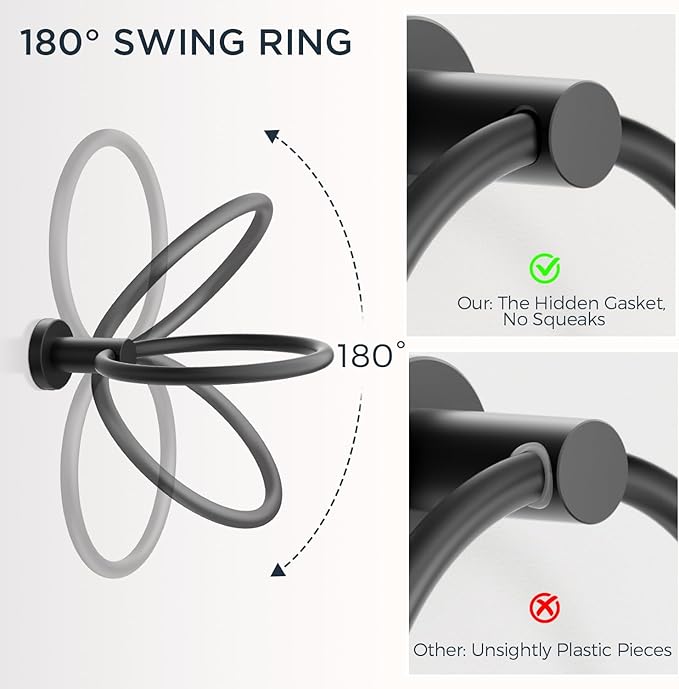 FORIOUS Matte Black Toilet Paper Holder Wall Mount, SUS304 Stainless Steel Double Post Pivoting Tissue Roll Holder and Hand Towel Ring Set for Bathroom, RV, Bathroom Hardware Accessories Set