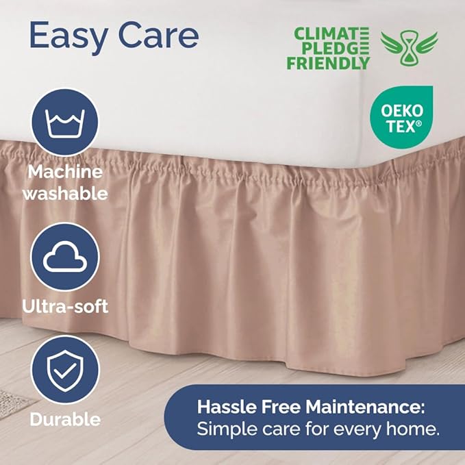 Wrap Around Dust Ruffle Bed Skirt - Mauve - Twin/Twin XL Size Beds w/ 12 Inch Drop - Easy Fit Elastic Strap - Adjustable Pleated Bedskirt w/Brushed Fabric - Wrinkle Free - Women, Men, Kids & Teens