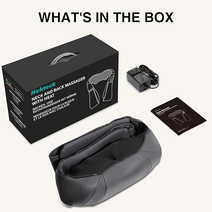 Nekteck Shiatsu Neck and Back Massager with Soothing Heat, Shoulder Massager for Pain Relief Deep Tissue, Electric 3D Kneading Massage Tools for Leg Body Muscle, Corded Power, Gifts for Him Her