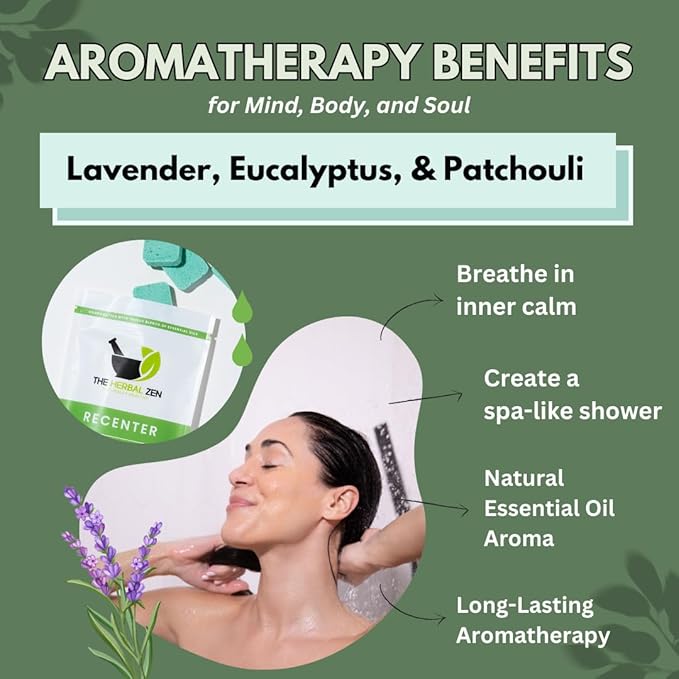 Recenter Shower Steamers Aromatherapy for Relaxing - Christmas Gift - Adult Stocking Stuffer - USA Made - Lavender & Eucalyptus Shower Bomb Tablets - Soothing Natural Essential Oils (10 Pack)
