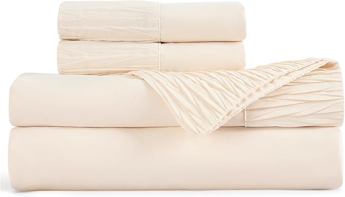 Bedsure Full Size Bed Sheets - 4 Pieces Soft Full Sheet Set - Breathable & Cooling - Hotel Luxury - Easy Care Polyester Microfiber Bedding for Women, Men, Light Beige
