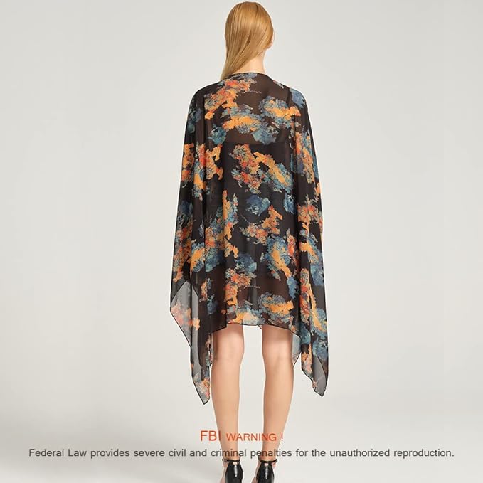 Women's Bohemian Floral Chiffon Beach Cover up Swimsuit Kimono Summer Swimwear Cardigans