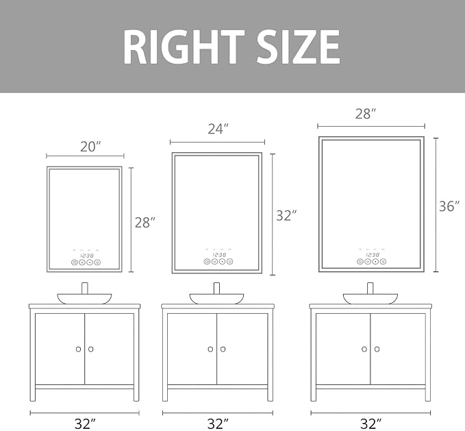 28 x 36 Inch Wall-Mounted Bathroom Mirror with LED-Lights - Frame Vanity Mirrors (28" x 36", Rectangle)