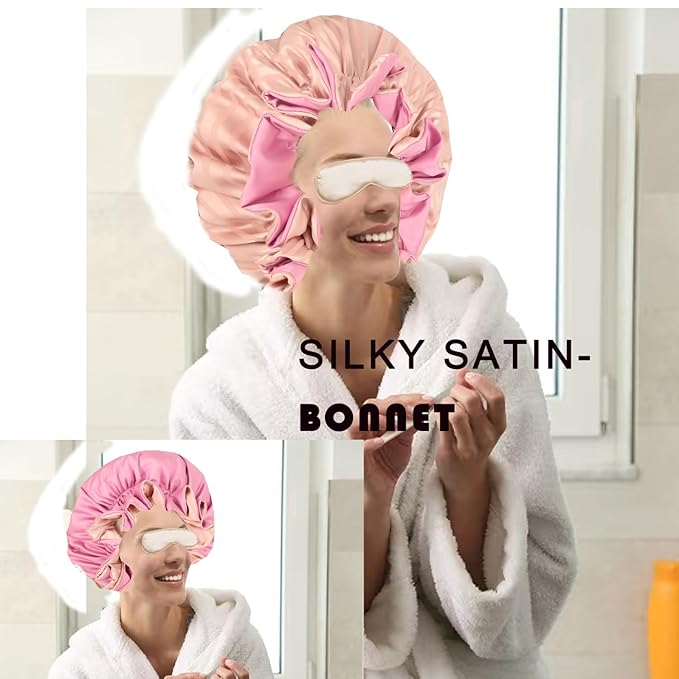 Satin bonnet 2PCS silk hair bonnet cap for women Adjustable sleep cap for curly natural hair double-layer Washable