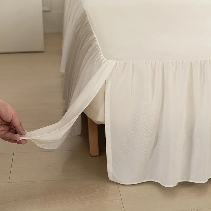 Bed Skirt Full Size Ruffled Bed Skirt with Split Corners, Ivory Full Bed Skirts 16 Inch Drop with Platform, 16'' Full