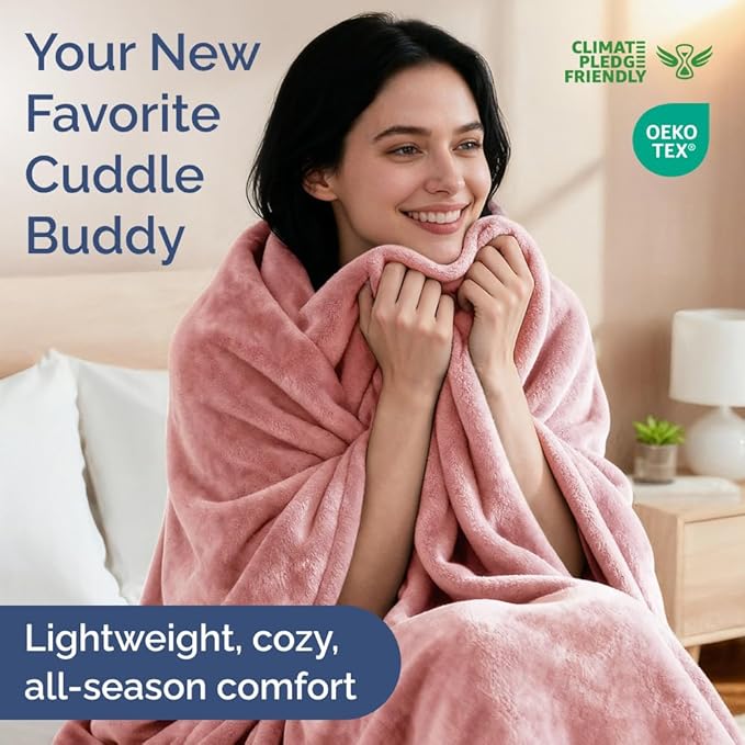 Ultra Soft Fleece Blanket Throw Size - Flannel Fleece Luxury Throw Blanket - Lightweight for Couch Bed Chair - Thick, Warm and Breathable - All Season Cozy Anti-Static Microplush Bedding, Rose Pink