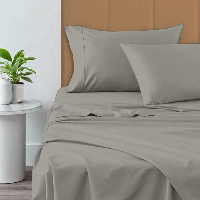 Pizuna Pure 100% Cotton King Size Sheets, 800 Thread Count Long Staple Cotton Crisp Sateen Sheets with 15inch Deep Pocket