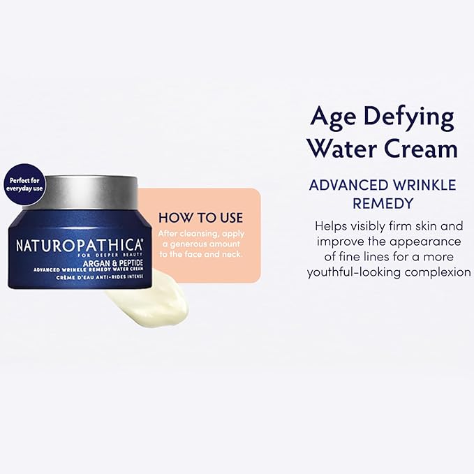Naturopathica Argan & Peptide Advanced Wrinkle Remedy Water Cream, Anti-Aging Daily Facial Moisturizer for Normal and Mature Skin, Firming Face Cream for Men and Women, 1.69 fl oz