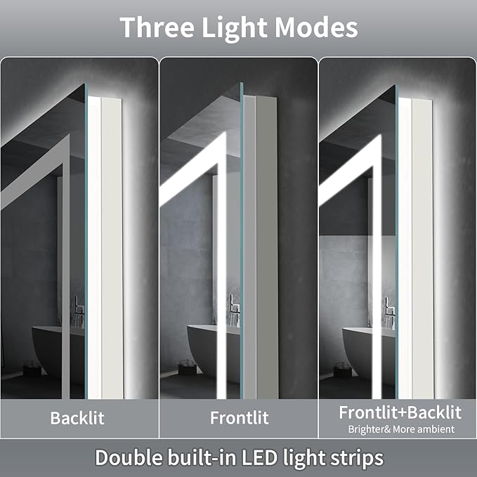 LED Mirror for Bathroom, 72x36 Inch Backlit + Front Lighted Bathroom Vanity Mirror with Lights for Wall, Double Light Strips, 3 Colors, Shatter-Proof, Anti-Fog and Brightness Memory