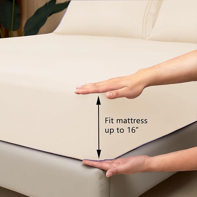 Mejoroom Full Size Sheet Set - Soft Microfiber Bed Sheets - Deep Pocket Fitted Sheet, Breathable, Wrinkle & Fade Resistant - 4 Piece (Full, Cream)