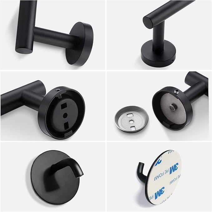 8 Pieces Bathroom Towel Rack Set, Includes 2PCS 23.6 inch Towel bar, 2PCS Towel Hook, 2 PCS Towel Ring, 2PCS Toilet Paper Holder-Matte Black Bathroom Accessories Sets