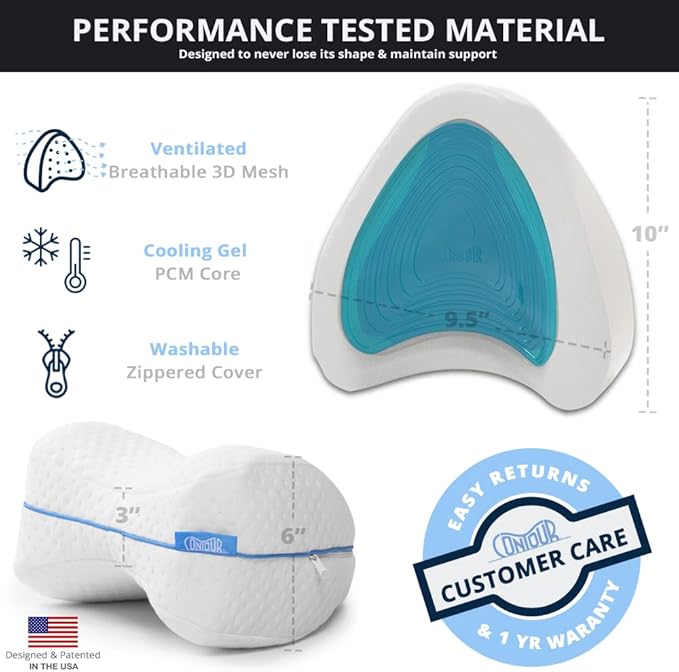 Contour Legacy Cool Leg & Knee Foam Support Pillow for Side Sleepers Soothing Relief for Back, HIPS, Knees, Joints, Nerves & Muscles (2 Pack, Cooling)