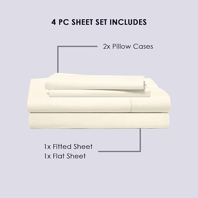 Pizuna Pure 100% Cotton Sheets - Full Size, 800 Thread Count Long Staple Cotton Crisp Sateen Sheets with 15in Deep Pocket (Ivory)
