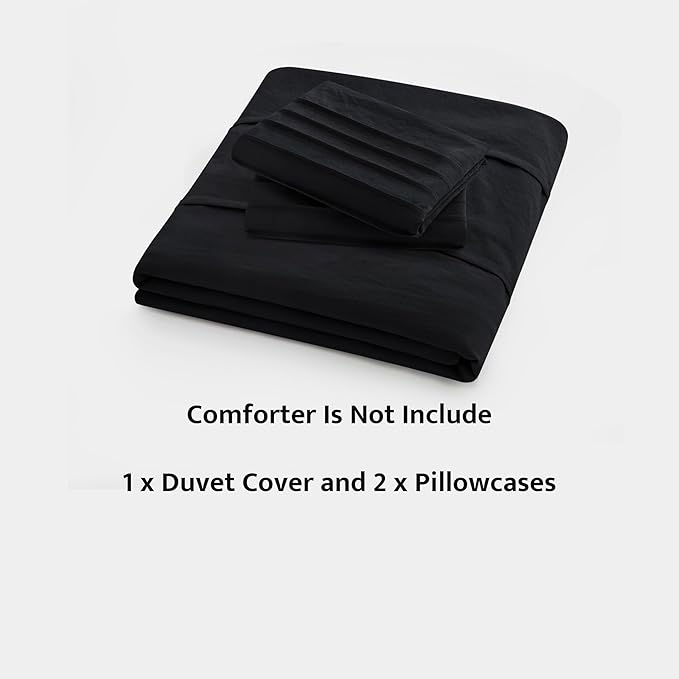 Oli Anderson Black Duvet Cover Queen Size - Pleated Queen Duvet Cover, 3PCS Soft and Breathable Textured Bedding Set with Zipper Closure(Black,90"x90")