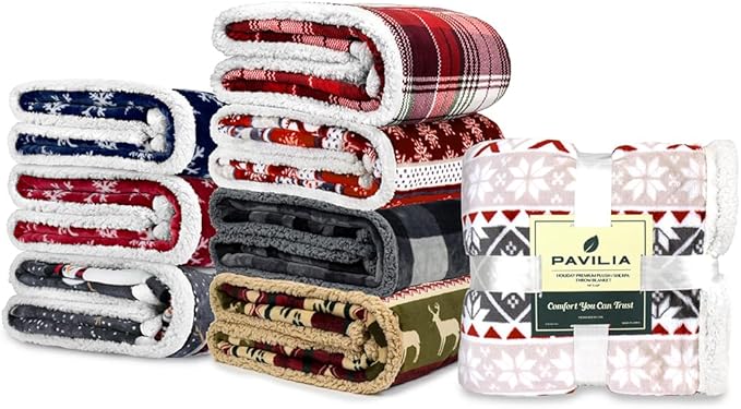 Pavilia Winter Cabin Sherpa Blanket Throw Twin | Flannel Fleece Christmas Plaid Holiday Blanket Gift | Plush, Soft, Warm, Cozy, Reversible Microfiber Throw 60x80 (Grey)