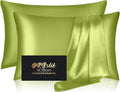 Silk Pillowcase 2 Pack, Natural Mulberry Silk Pillow Cases, Anti Acne Silk Pillowcase for Hair and Skin, King Size Silk Satin Pillowcase Set of 2 with Zipper, Gifts for Sleeping Women, Olive Green