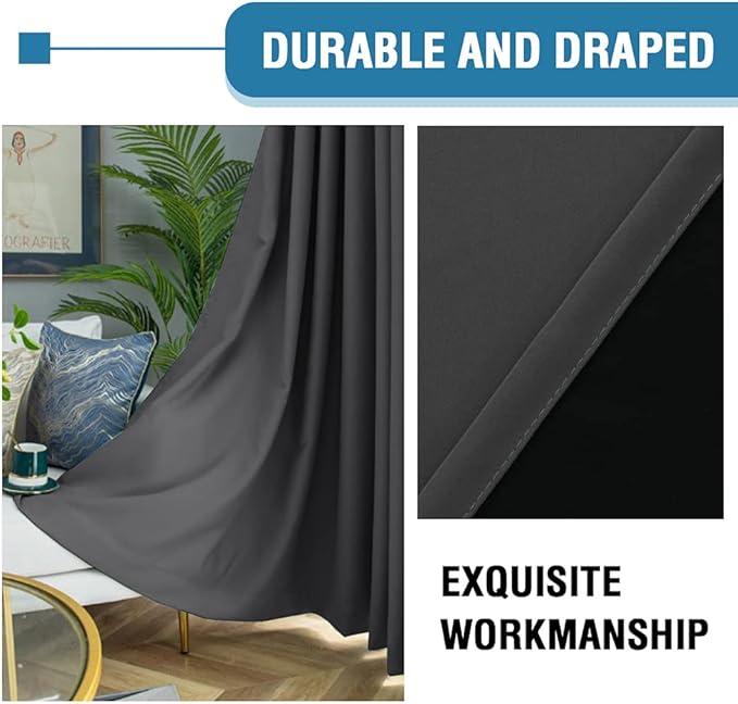 H.VERSAILTEX 100% Blackout Curtains for Bedroom Thermal Insulated Curtains & Drapes Blackout Curtains 63 Inches Long Rod Pocket Curtains for Living Room with Black Liner 2 Panels Set, Charcoal Gray