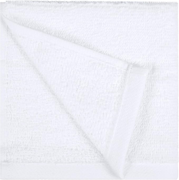 Amazon Basics Fast Drying Cotton Washcloths for Bathroom, Machine Washable, Soft and Highly Absorbent, 12 x 12 in, White, 24-Pack