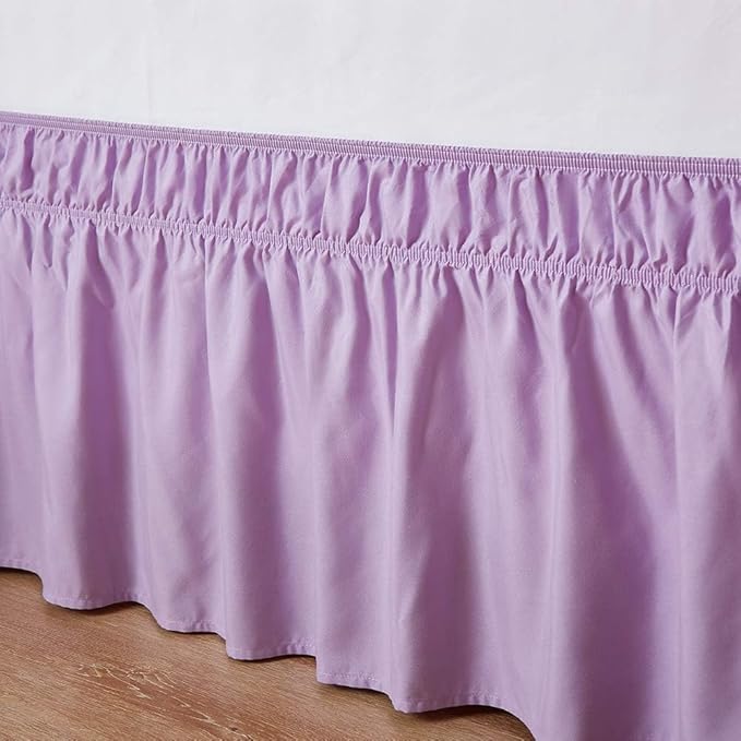 MEILA Wrap Around Bed Skirt Three Fabric Sides Elastic Dust Ruffled 14 Inch Tailored Drop,Easy to Install Fade Resistant-Light Purple, Queen/King