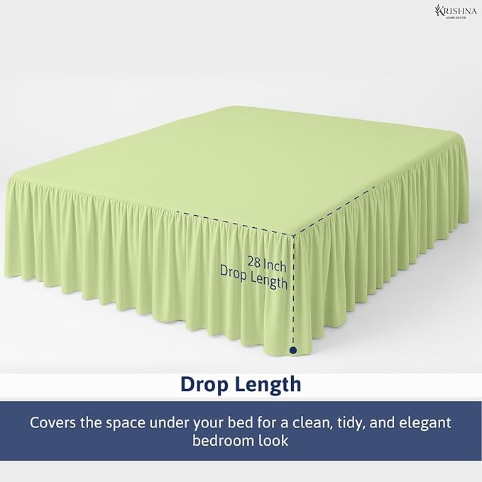 KRISHNA Ruffled Bed Skirt with Split Corners King, 100% Microfiber Hotel Quality, 28 Inch Drop Dust Ruffle Gathered Bedskirt with Platform, 78" x 80", Sage