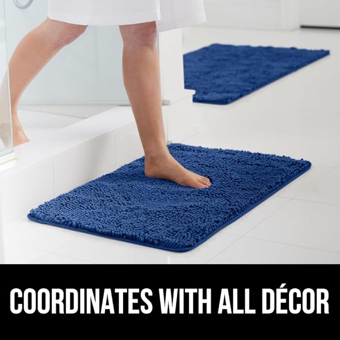 GORILLA GRIP Bath Rug Mat 30x20, Soft Absorbent Chenille, Quick Dry Microfiber Mats, Rubber Backing Washable Shower Floor Rugs, Bathmat Runner, US Designed Bathroom Home Decor Accessories Royal Blue