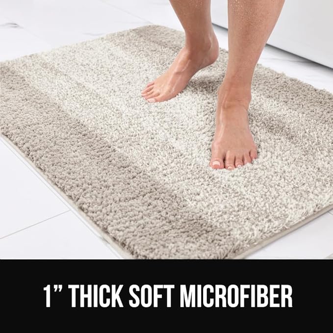 GORILLA GRIP Ultra Soft Plush Bathroom Rugs with Textured Rubber Backing, 34 x 24 Absorbent Quick Dry Bath Mat, Machine Washable Shower Mats, Home Décor Accessories Bathmat Rug Essentials, Beige