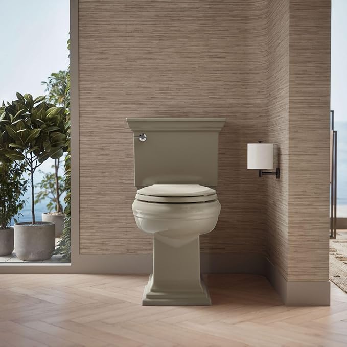 KOHLER 4636-RL-G9 Cachet ReadyLatch Elongated Toilet Seat Slow Close, Soft Close Toilet Seat Quiet Lid, Contoured Grip-Tight Bumpers Installation Hardware, Apartment Essentials, Sandbar