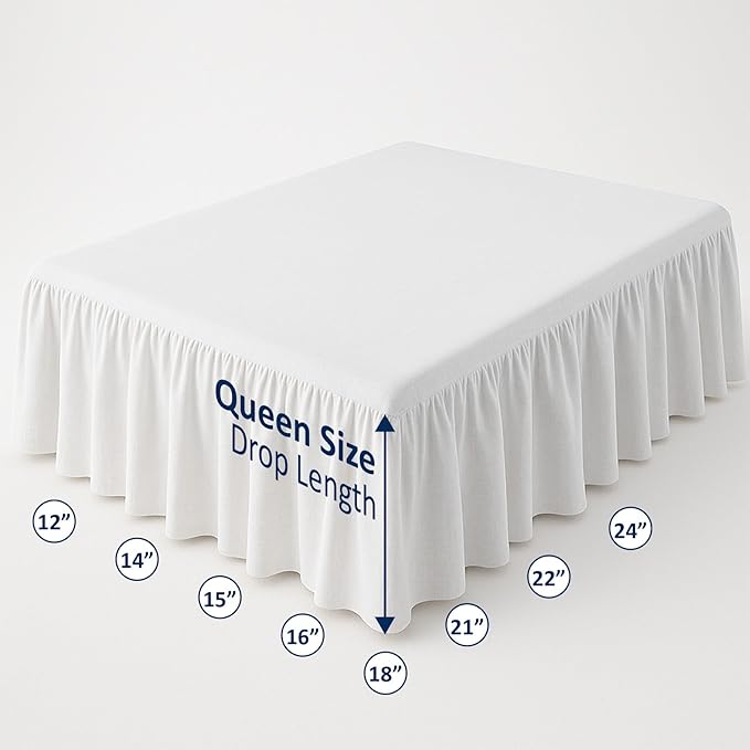 Ruffled Bed Skirt with Split Corners-Dust Ruffle - 18" Drop 100% Microfiber Soft,Sheen & Luxurious Look - Bed Skirts (White -Queen)