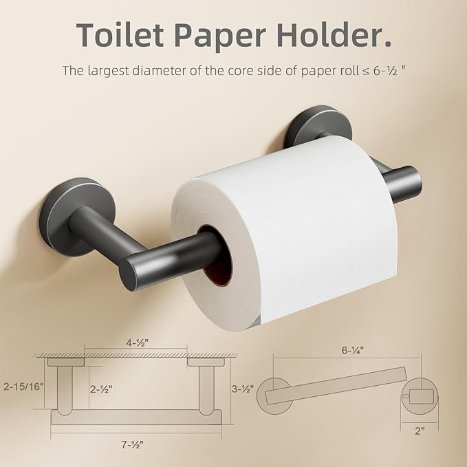 Gray Toilet Paper Holder Wall Mount, Dark Grey Bathroom Toilet Paper Holder for SUS 304 Stainless Steel, Double Post Pivoting Toilet Paper Roll Holder for Bathroom RV Paper Towels for TP