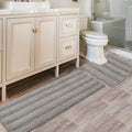 H.VERSAILTEX Bathroom Rugs Bath Rug Set 2 Piece Bathroom Contour Rug Toilet Mat Sets Non Slip Contour Bath Rug Ultra Thick Water Absorbent Striped Bath Mats Washable(47" x 17" Plus 20" x 20" U, Dove)