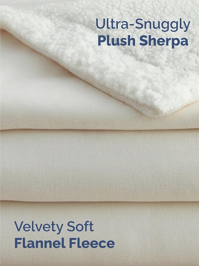 Sherpa Fleece Blanket Queen Size - Reversible Sherpa Fleece Queen Blanket - Super Soft Double Sided for Bed, Sofa, Couch - Thick, Warm, Fuzzy & Plush - Luxurious Bedding for Winter - Cream, 90" x 90"