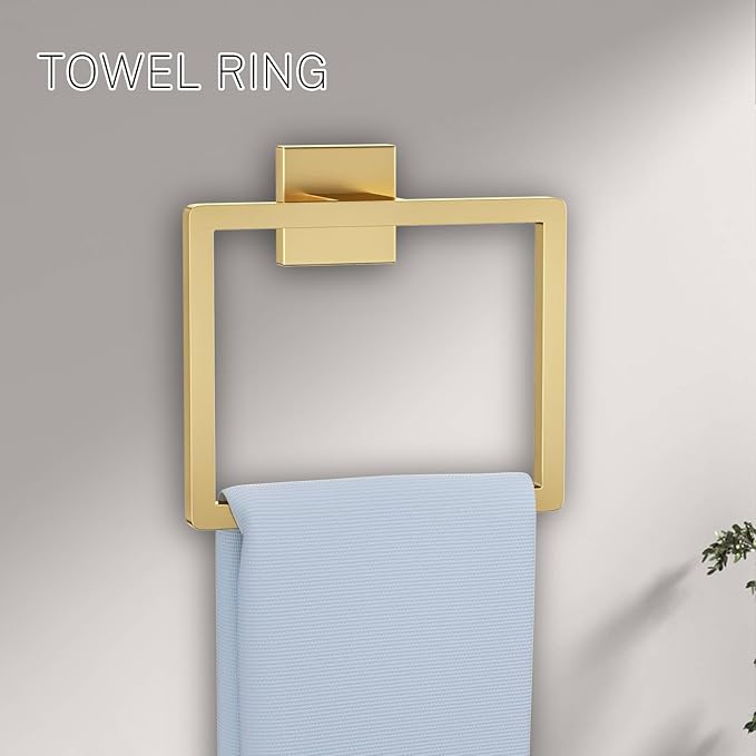 Brushed Gold Towel Bar Set Towel Holder Set,10-Piece Gold Bathroom Hardware Accessories Set,Stainless Steel Towel Rack Set for Bathroom Wall-Mounted,23.6-Inch