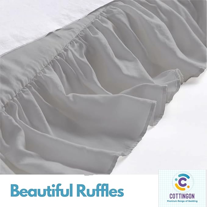 Cottingon Ruffled Bed Skirt with Split Corners-Dust Ruffle - 16" Drop 100% Microfiber Soft,Sheen & Luxurious Look - Bed Skirts (Light Grey -Full)