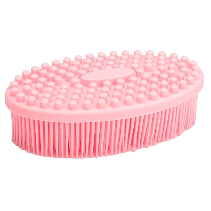DNC Exfoliating Silicone Body Scrubber Shower Bath Body Brush Easy to Clean, Lathers Well, Eco Friendly (Pink)