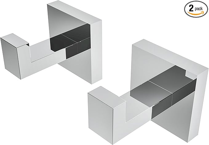 Ruacq Towel Hooks for Bathrooms, 2pcs Square Base Robe Coat Clothes Hook Wall Mount, SUS 304 Stainless Steel Wall Hooks for Hanging, Heavy Duty(Chrome)