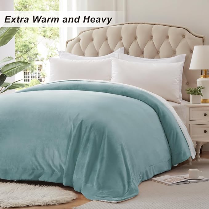 KAWAHOME Sherpa Fleece King Size Blanket for Bed - Extra Warm and Heavy Thick Blankets for Winter, Super Soft 500GSM Plush Blanket, 108" X 90" Spa Blue