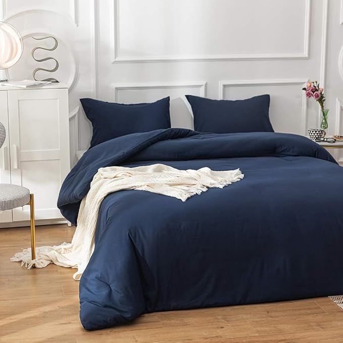 Cottonight Navy Blue Comforter Set King Men Women Dark Blue Bedding Comforter Set Solid Navy Blanket Quilts Ultra Soft Breathable Soft Navy Blue Bedding Comforter Sets