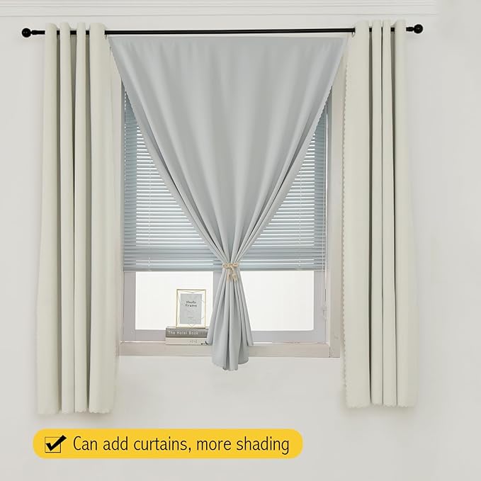 self Adhesive Curtains Portable Blackout Curtain Simple and Easy to Install Bedroom Window Thermal Lnsulated Kitchen Room Darkening Black Small Drapes, 47" W X 79" L, White, 1 Panel