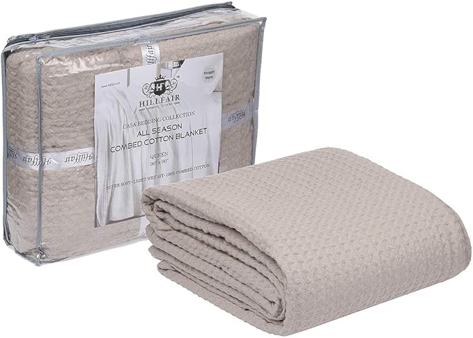 HILLFAIR 100% Combed Cotton Blanket– Twin Size Bed Blankets– Warm Soft All Season Breathable Lightweight Summer Blankets– Waffle Weave Home Decor Bed Blanket- Khaki Twin Bed Cotton Blankets/Bedcovers