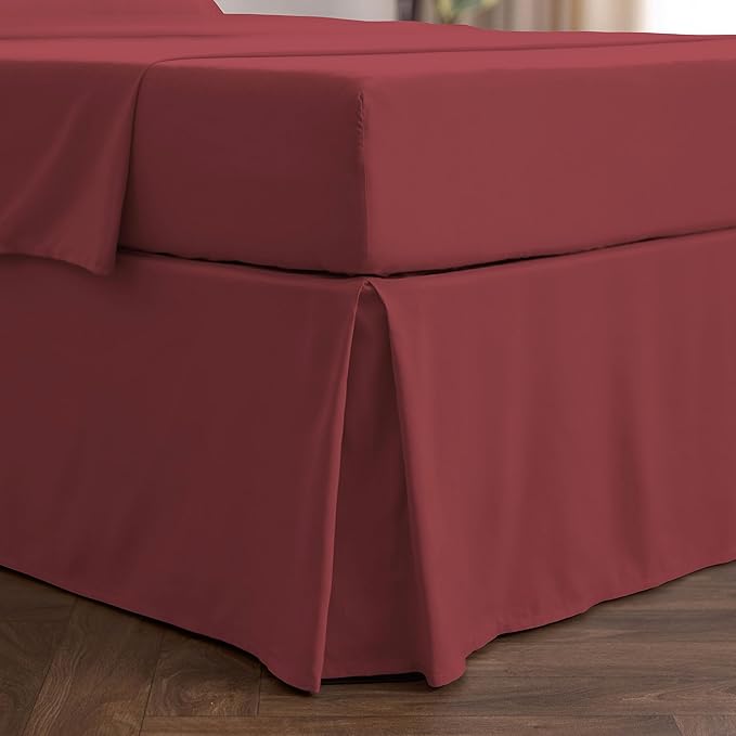 Mellanni Bed Skirt Twin Size - Bed Skirting - 15-Inch Tailored Drop Pleated Dust Ruffle - Hotel Luxury Bedding - Wrinkle, Fade, Stain Resistant - 1 Bedskirt (Twin, Brick Red)