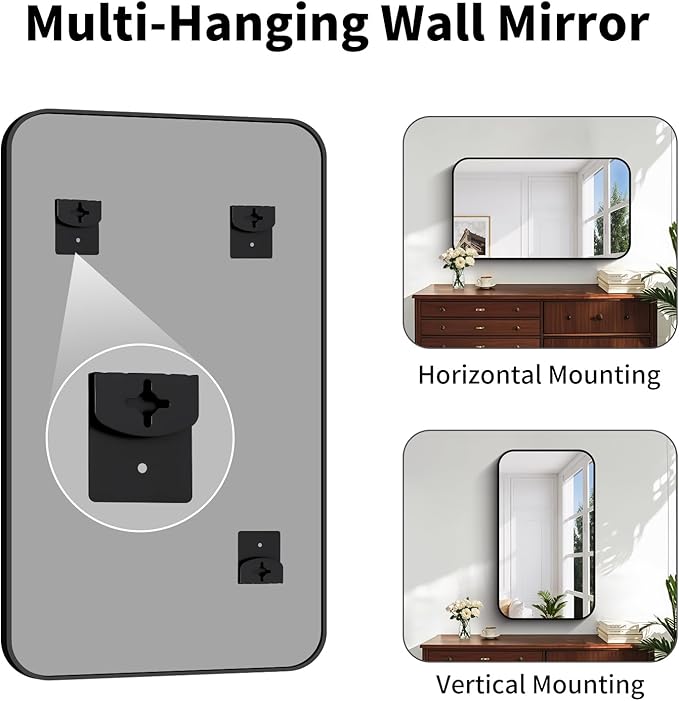 Koonmi Black Framed Bathroom Mirror - 24x42 Inch Shatterproof Tempered Glass Vanity Mirror for Bathroom Sink, Wall Mounted with Matte Aluminum Alloy Frame, No Distortion, Modern Decor