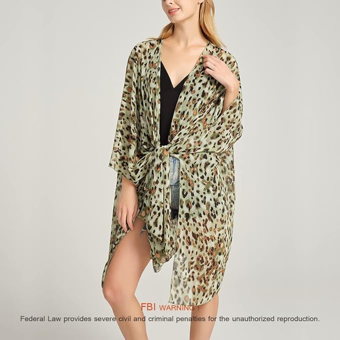 Women's Bohemian Floral Chiffon Beach Cover up Swimsuit Kimono Summer Swimwear Cardigans