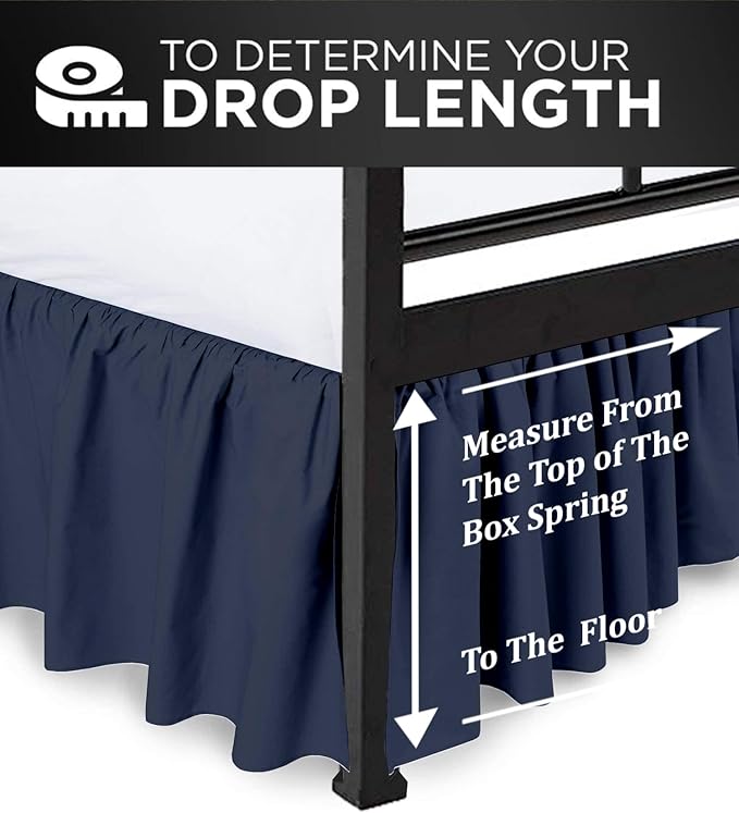 Ruffled Bed Skirt with Split Corners, Navy Blue, Queen 14 Inch Drop Bedskirt, Hotel Quality Brushed Microfiber Wrinkle Free Dust Ruffle Bed Skirt Queen Size