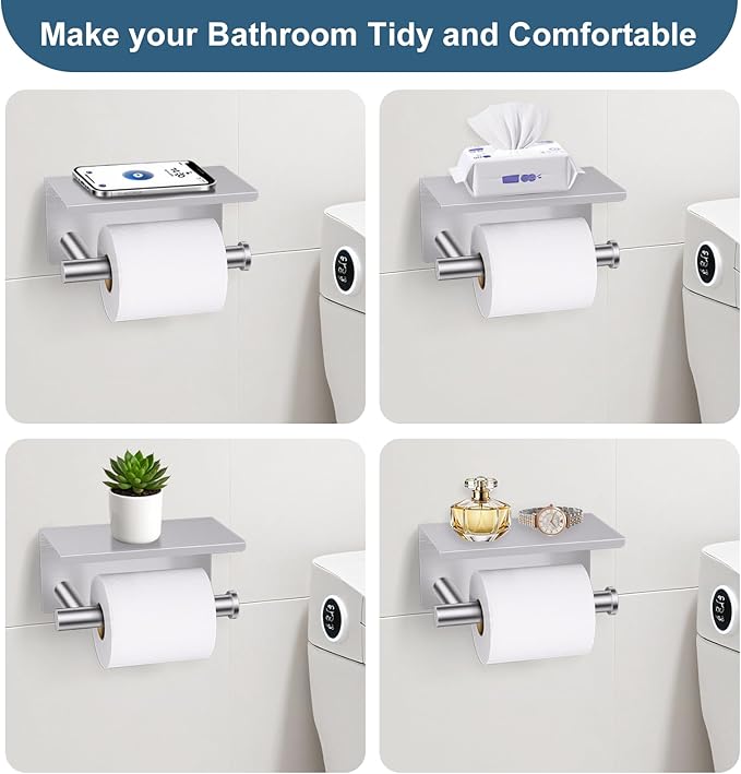 Brushed Nickel Bathroom Hardware Set, 5 Pieces Towel Bar Bathroom Accessories, Upgraded Toilet Paper Holder with Shelf Set, 23.6 Inch Towel Rack Towel Holder for Bathroom Wall