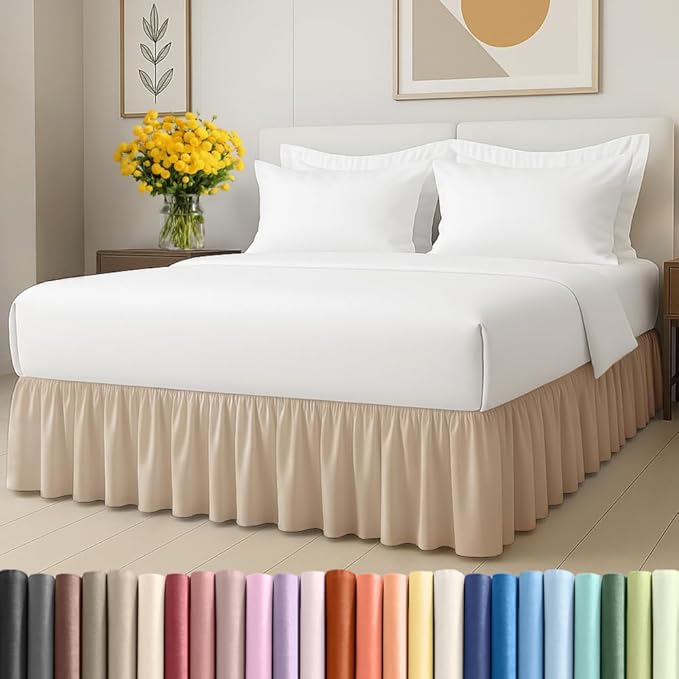 Bedskirt Queen Size Ruffle - 18 inch Drop Dust Ruffle Bed Skirt with Platform - Ultra-Soft, Easy Fit, Premium Hotel Quality - Wrinkle, Fade & Shrink Resistant - for Women, Men, Kids and Teens - Cream